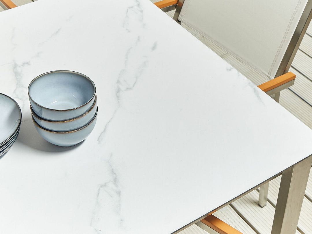 Cosoleto Garden Dining Table 180 cm 90 cm Marble Effect Glass White