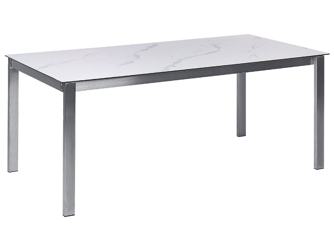 Cosoleto Garden Dining Table 180 cm 90 cm Marble Effect Glass White