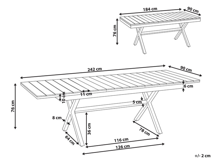 Fanes Extending Garden Dining Table 184/242 cm 90 cm Metal Graphite Grey