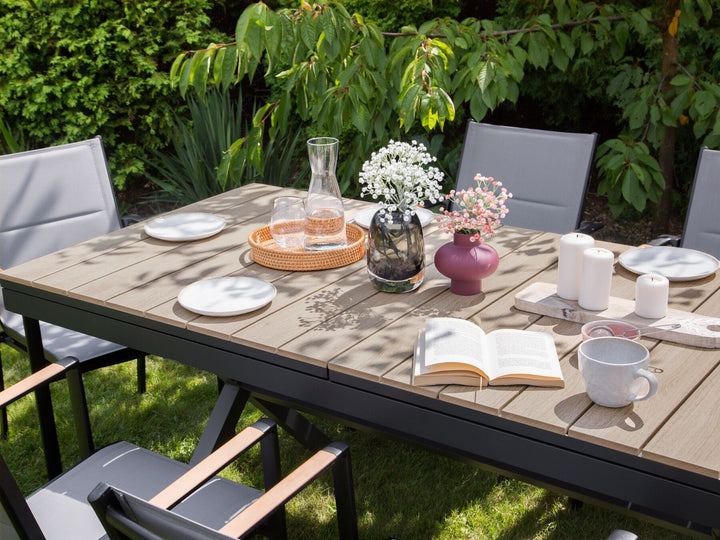 Fanes Extending Garden Dining Table 184/242 cm 90 cm Metal Graphite Grey