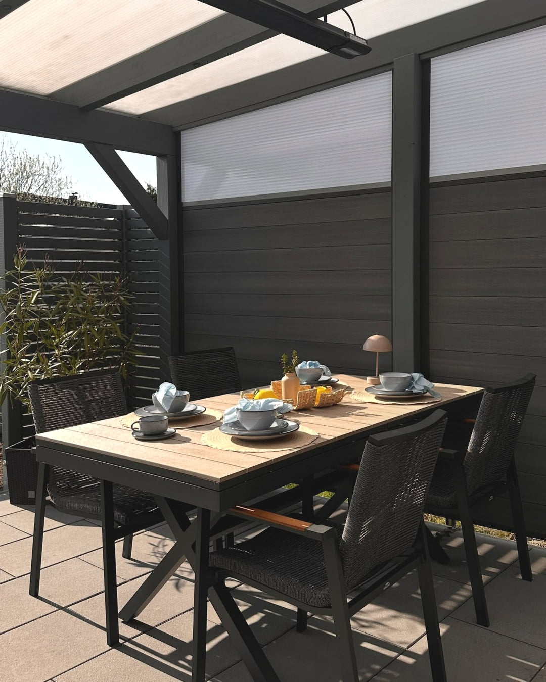 Fanes Extending Garden Dining Table 184/242 cm 90 cm Metal Graphite Grey