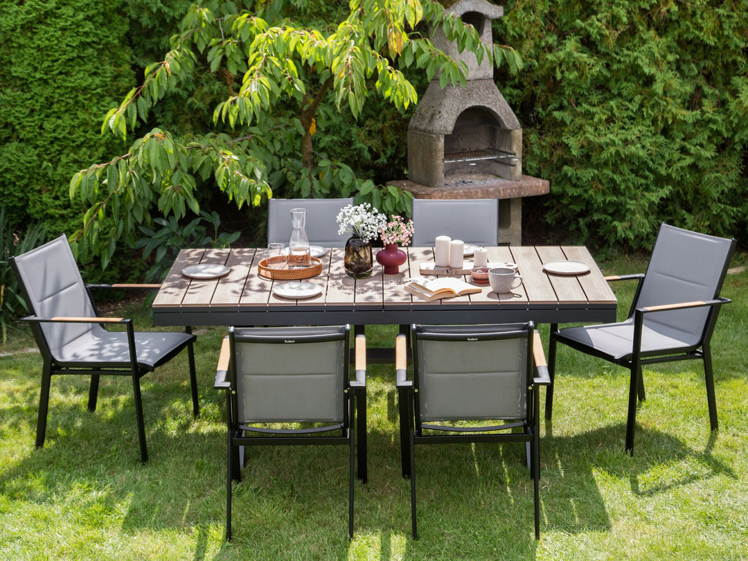 Fanes Extending Garden Dining Table 184/242 cm 90 cm Metal Graphite Grey