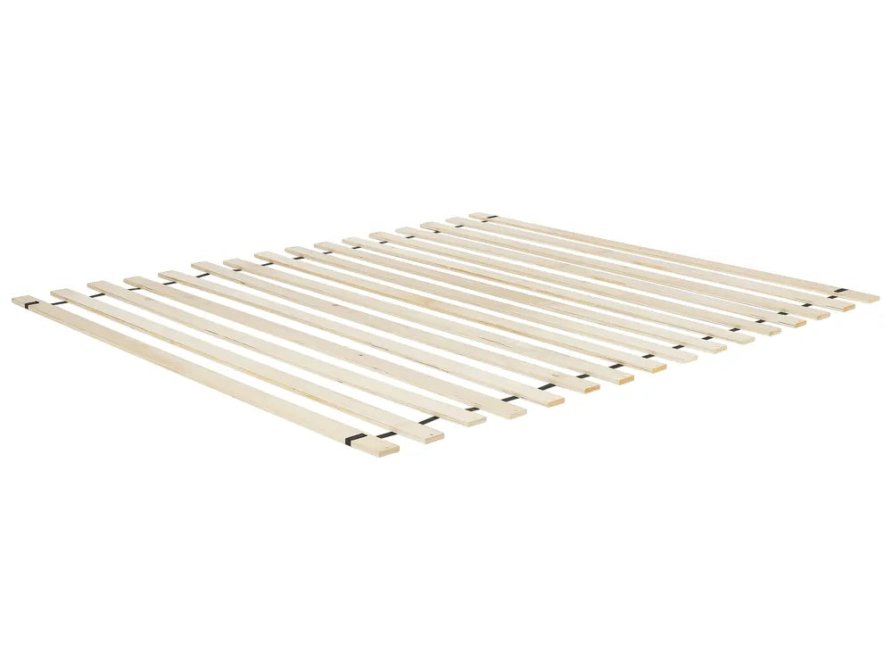 Wooden bed slats on a white background