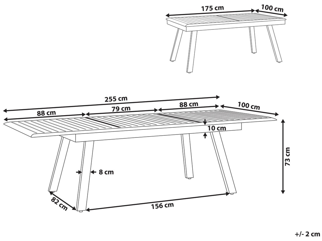 Pereta Extending Garden Dining Table 175/255 cm 100 cm Metal Light Grey