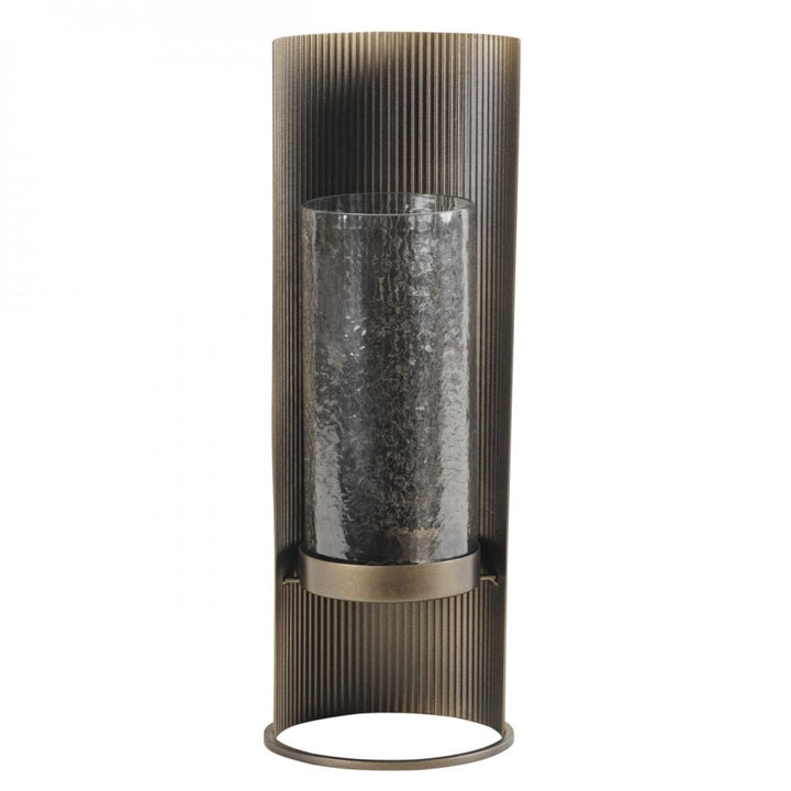 Decorative cylindrical lamp with ribbed design on a white background