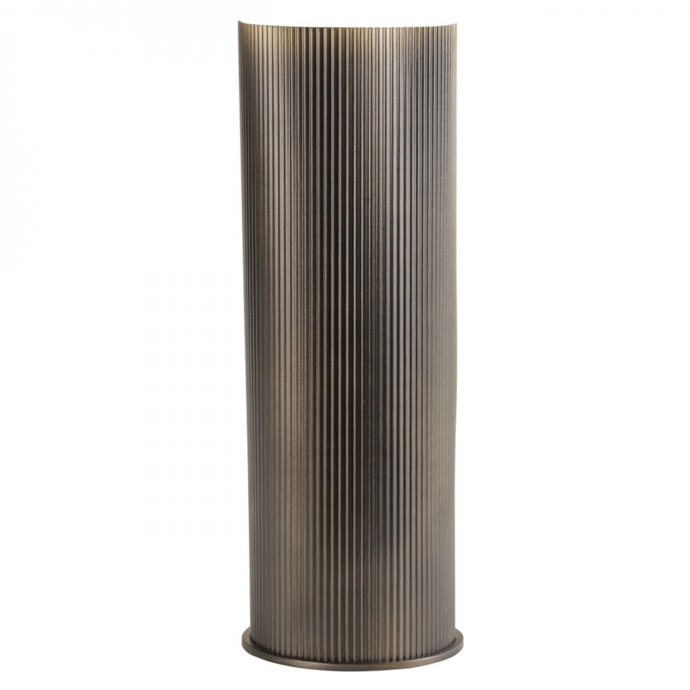 Cylindrical decorative object with ribbed texture on a white background