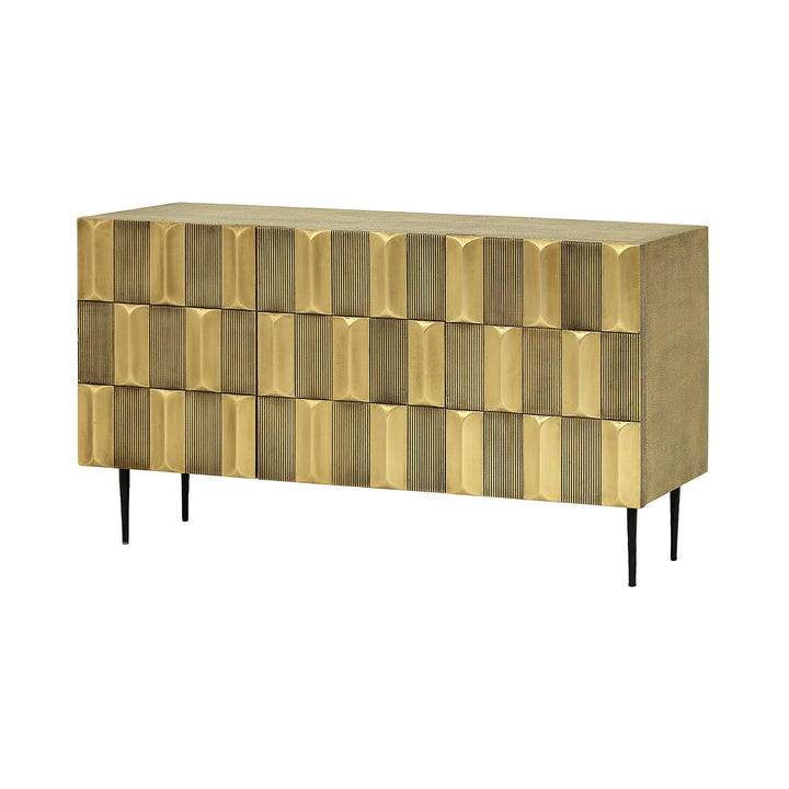 Gold textured sideboard with geometric design on a white background