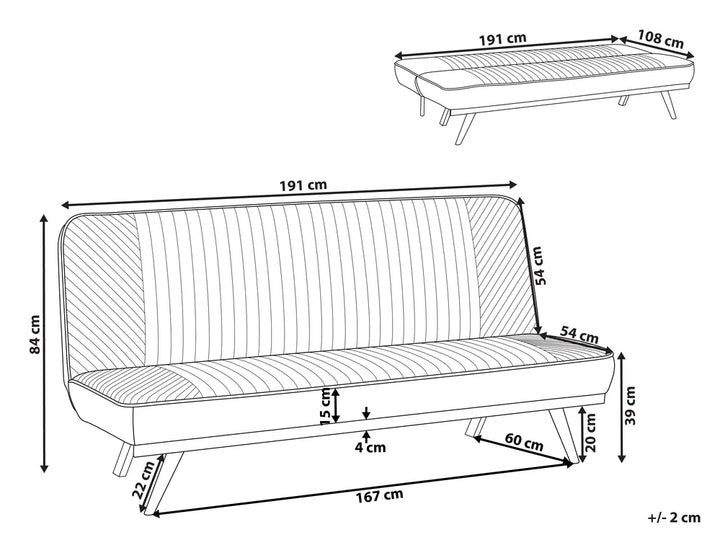 Sofa Bed 2 Seater Fabric Beige Menlo