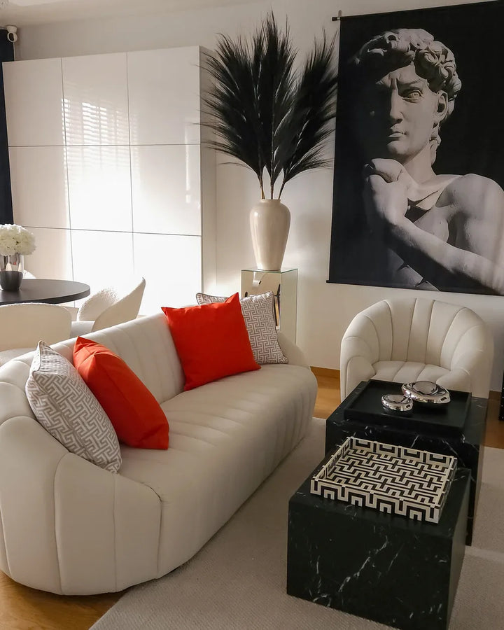 Sofa 3 Seater Velvet Off-White Annalissa