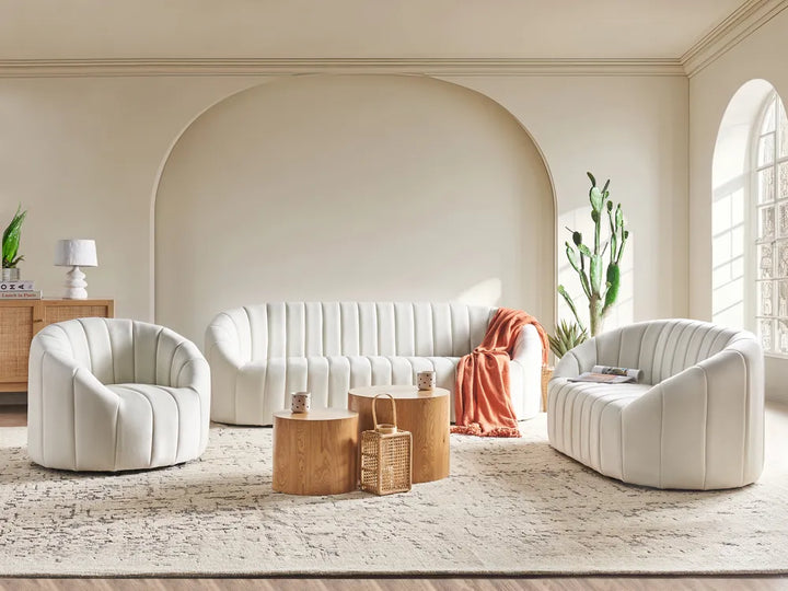 Sofa 3 Seater Velvet Off-White Annalissa