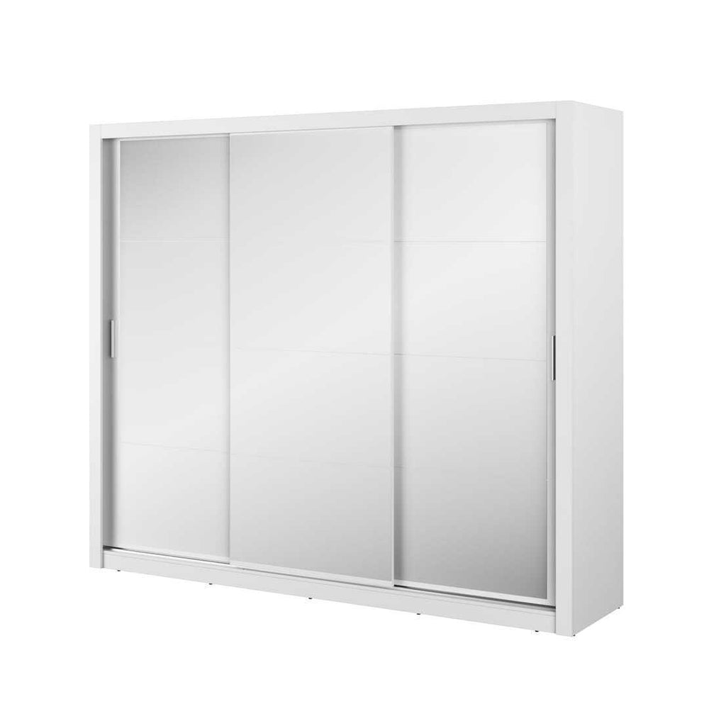 White sliding door wardrobe with mirror panels on a white background