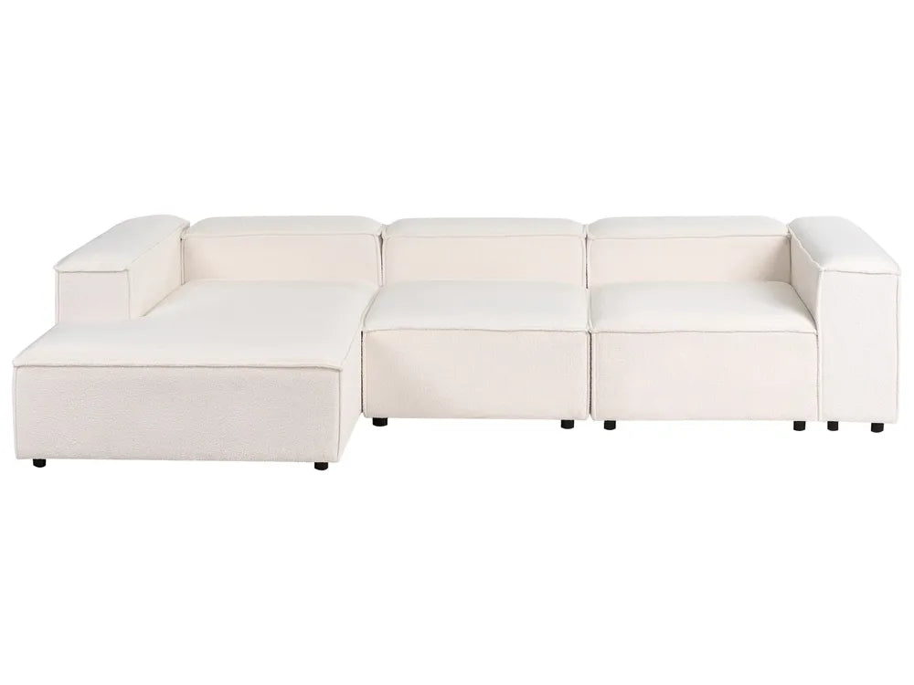 Off-white bouclé modular 4 seater corner sofa with right chaise
