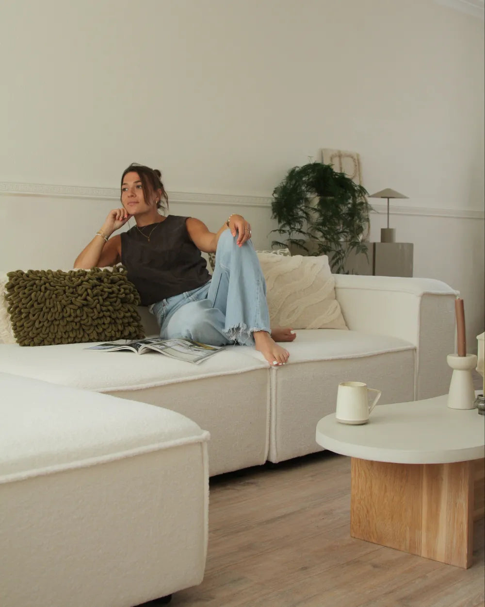 Modular Corner Sofa 4 Seater Boucle Off-White Right Hand Oakham