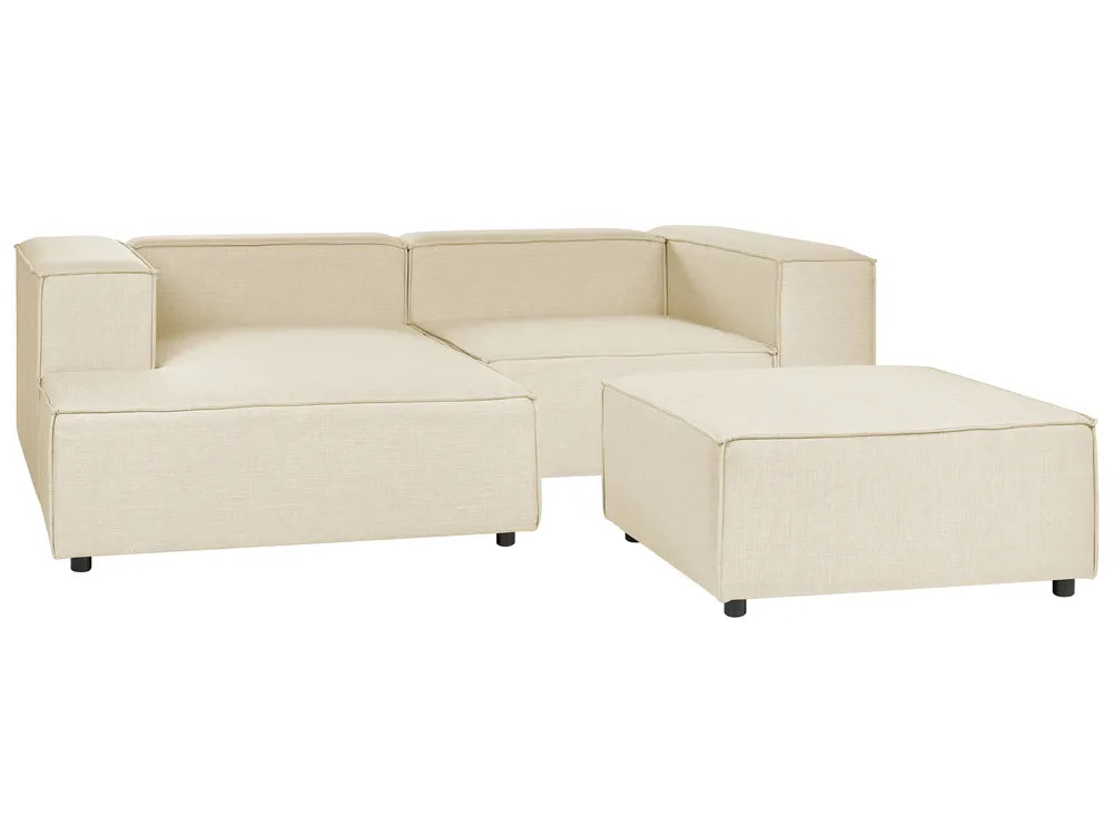Modular Corner Sofa 2 Seater Faux Linen Beige with Ottoman Right Hand Travison