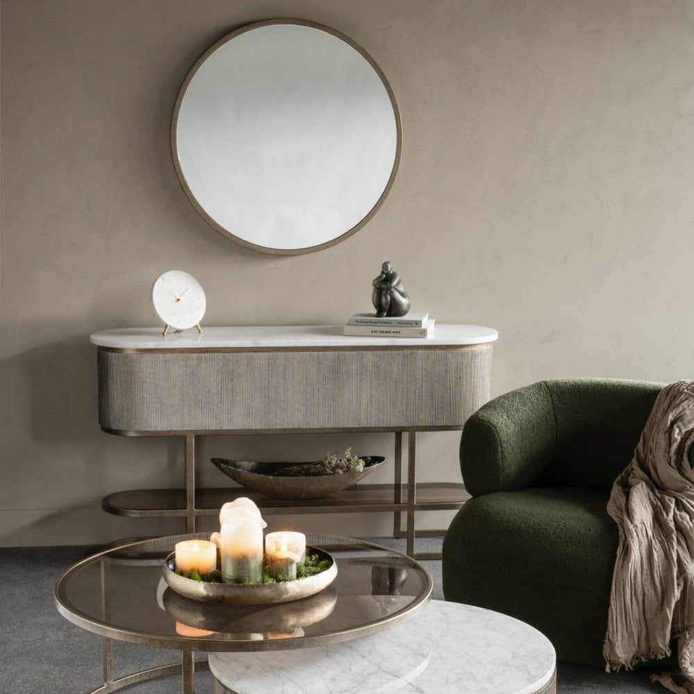 Libra Belvedere Aged Gold Console Table Marble Top