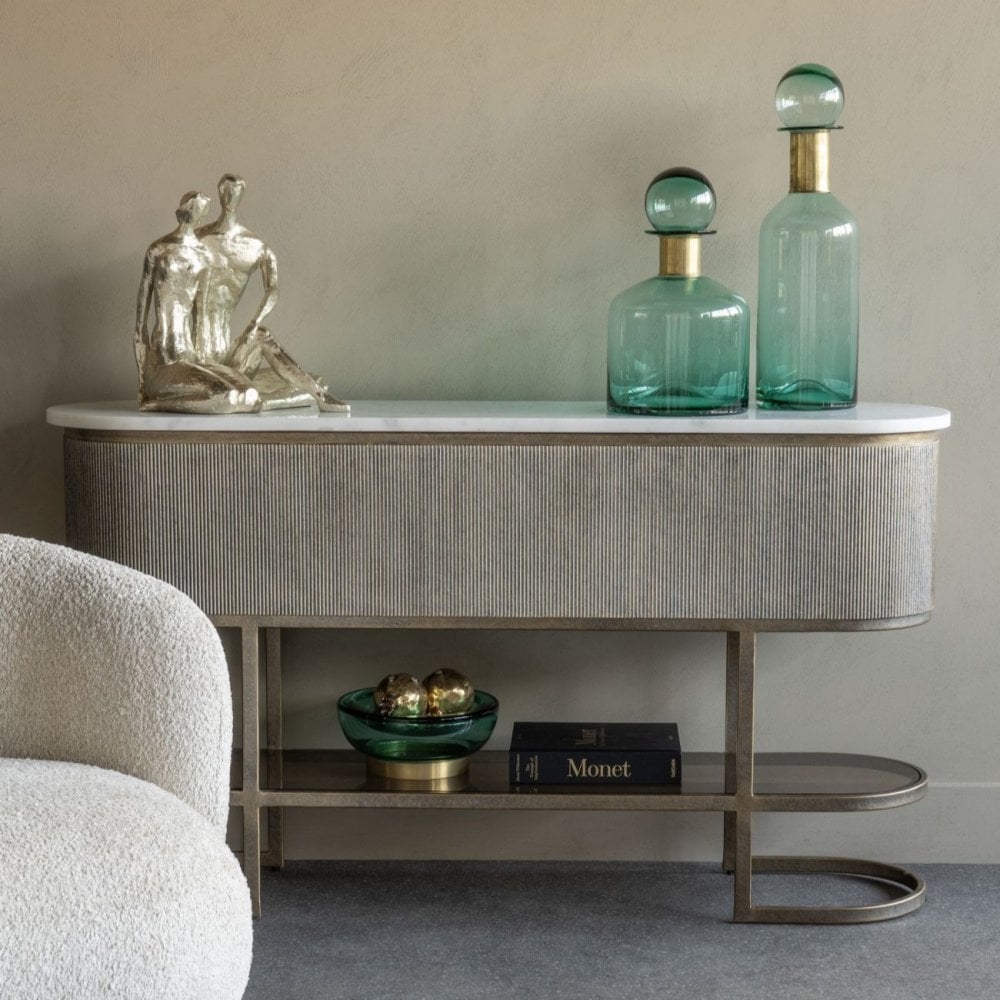 Libra Belvedere Aged Gold Console Table Marble Top