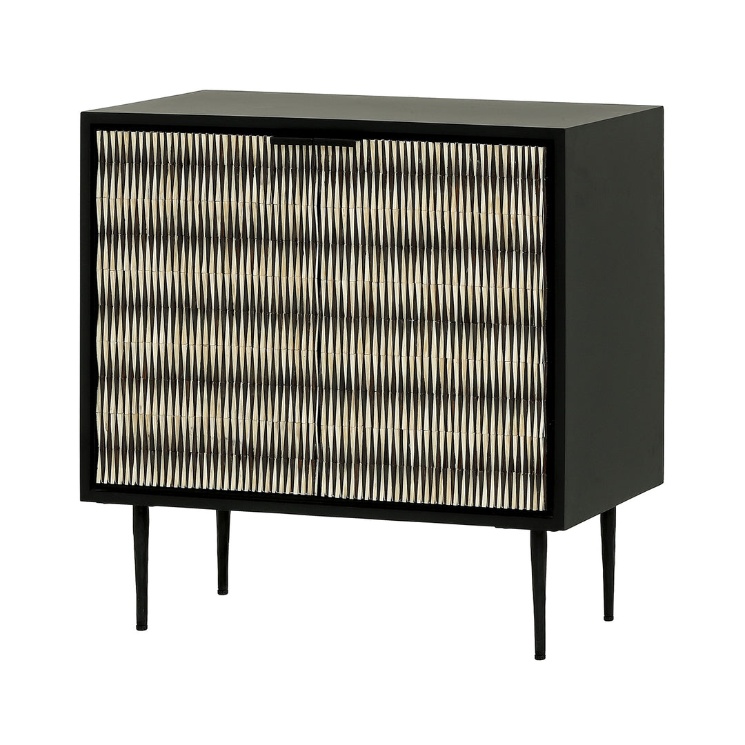 Black cabinet with striped pattern on a white background