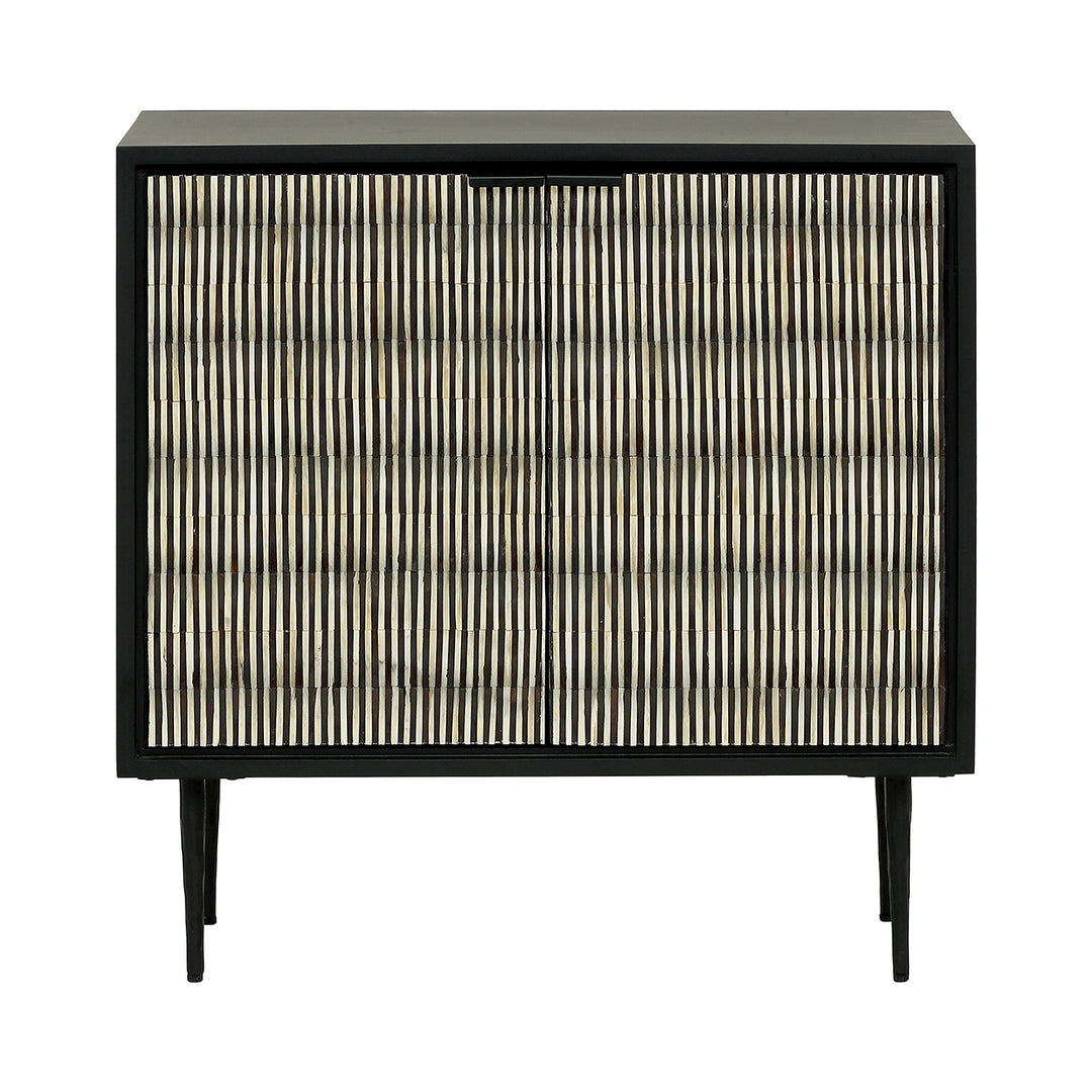 Black cabinet with striped design on a white background