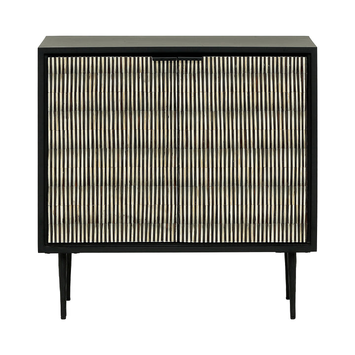 Black cabinet with striped design on a white background