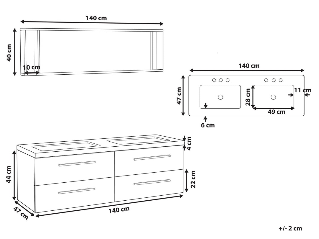 Bathroom Vanity Set 140 cm 48 cm Grey Malaga