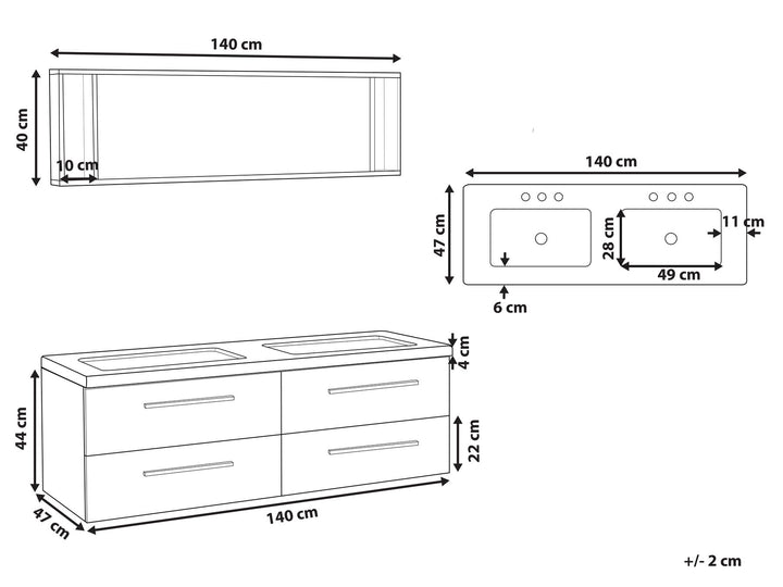 Bathroom Vanity Set 140 cm 48 cm Grey Malaga