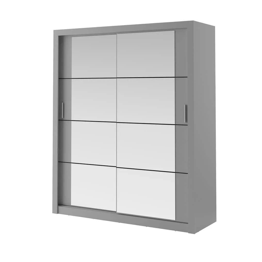 Gray wardrobe with sliding doors on a white background