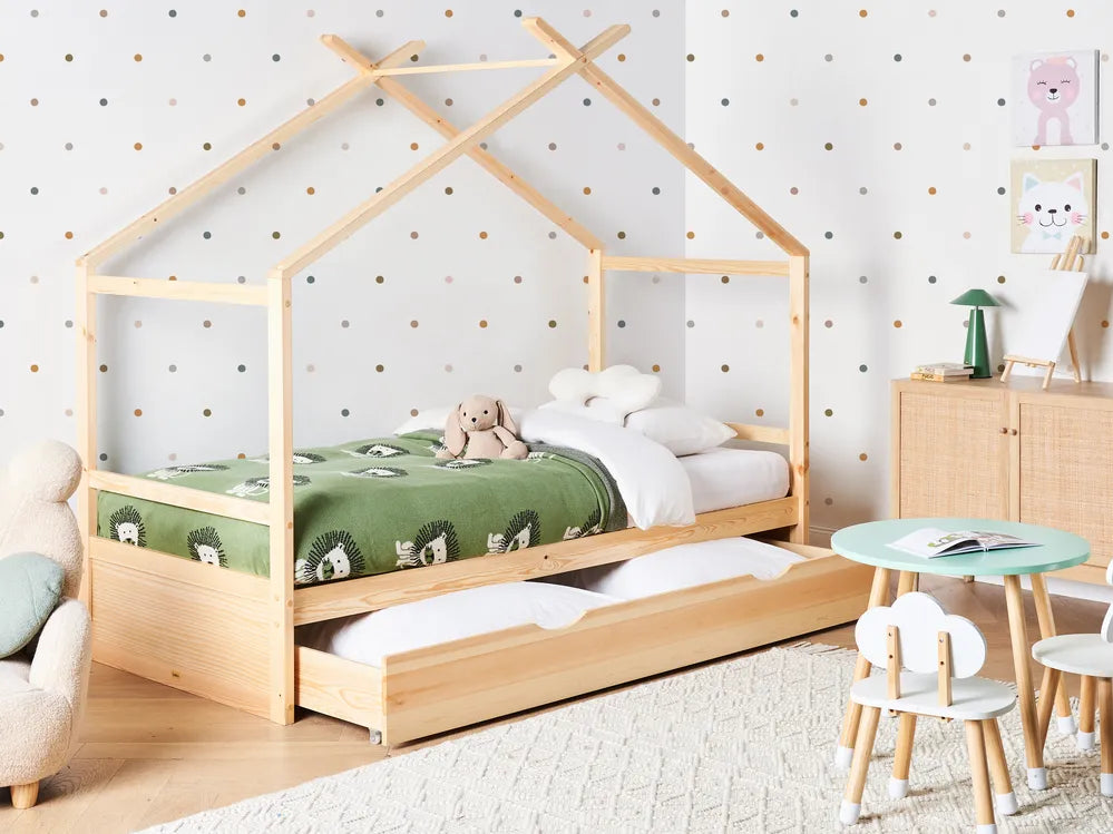 Kids Bed House Pine Wood 90 x 200 cm (EU Single) with Storage Light Brown Maranto