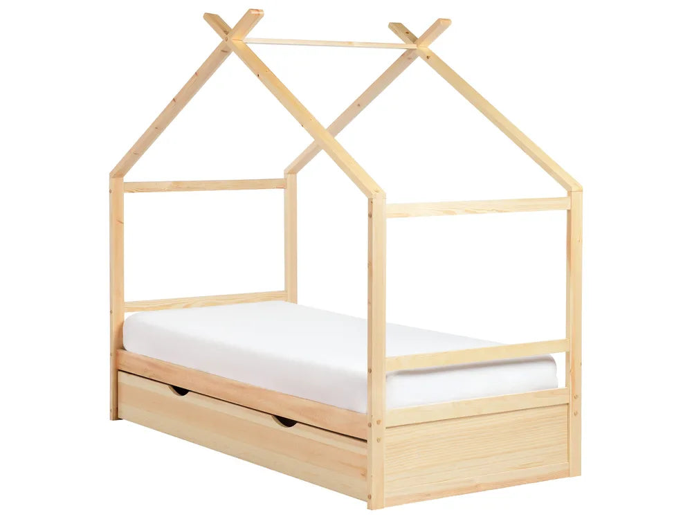 Kids Bed House Pine Wood 90 x 200 cm (EU Single) with Storage Light Brown Maranto