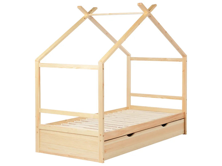 Kids Bed House Pine Wood 90 x 200 cm (EU Single) with Storage Light Brown Maranto