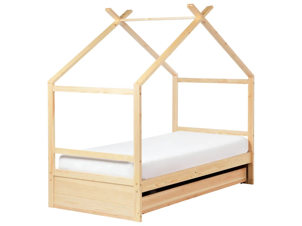 Kids Bed House Pine Wood 90 x 200 cm (EU Single) with Storage Light Brown Maranto