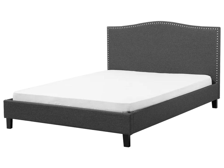 Contemporary grey bed with decorative nailhead trim and LEDs
