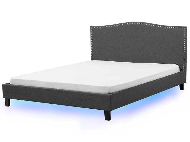 Grey fabric super king bed with LED lighting headboard