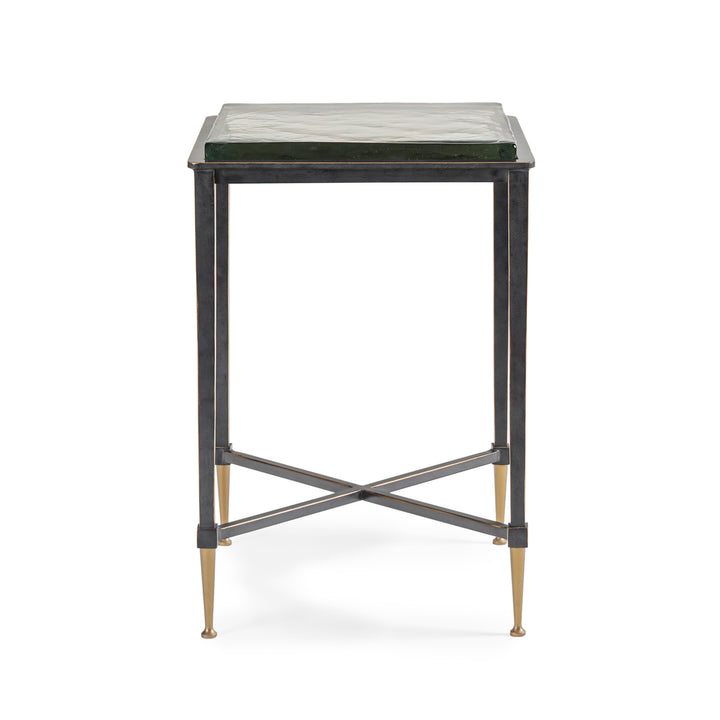 Small table with marble top and brass legs on a white background