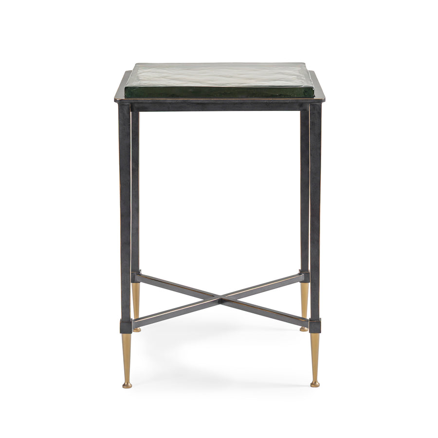 Small table with marble top and brass legs on a white background