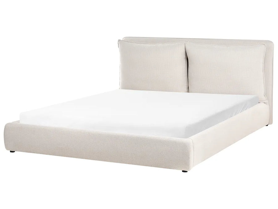 Beige fabric super king bed with padded headboard