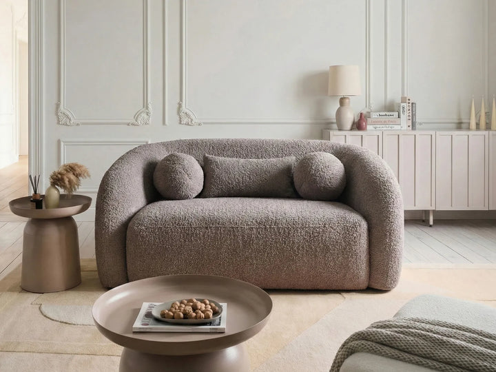 Egedaal taupe bouclé loveseat with curved design