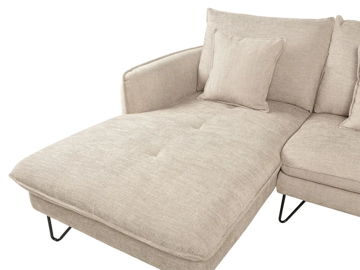Corner Sofa 3 Seater Chenille Beige Right Hand Heskett