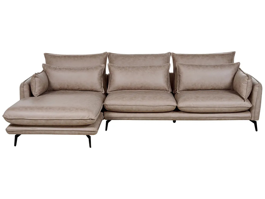 Light brown faux suede right hand corner sofa