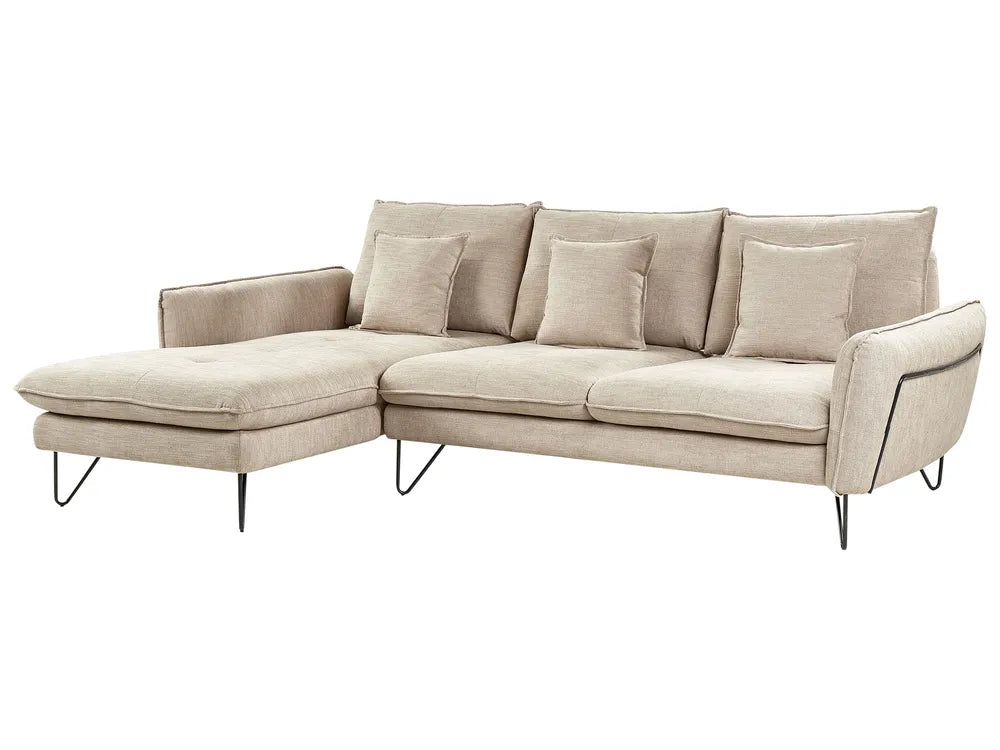 Corner Sofa 3 Seater Chenille Beige Right Hand Heskett