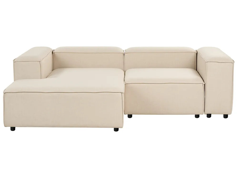 Modular Corner Sofa 3 Seater Fabric Beige with Ottoman Right Hand Oakham