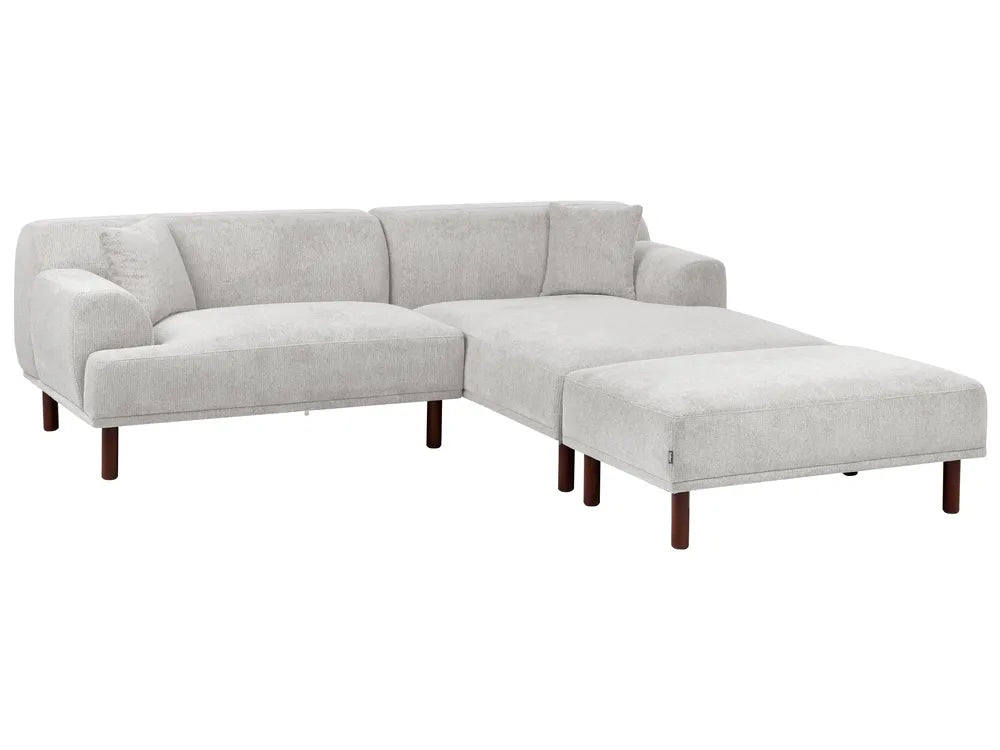 Corner Sofa 3 Seater Fabric Light Grey with Ottoman Left Hand Brekyn