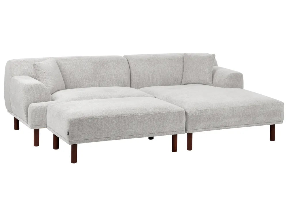 Corner Sofa 3 Seater Fabric Light Grey with Ottoman Left Hand Brekyn