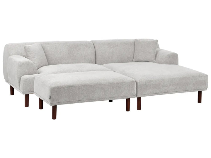 Corner Sofa 3 Seater Fabric Light Grey with Ottoman Left Hand Brekyn