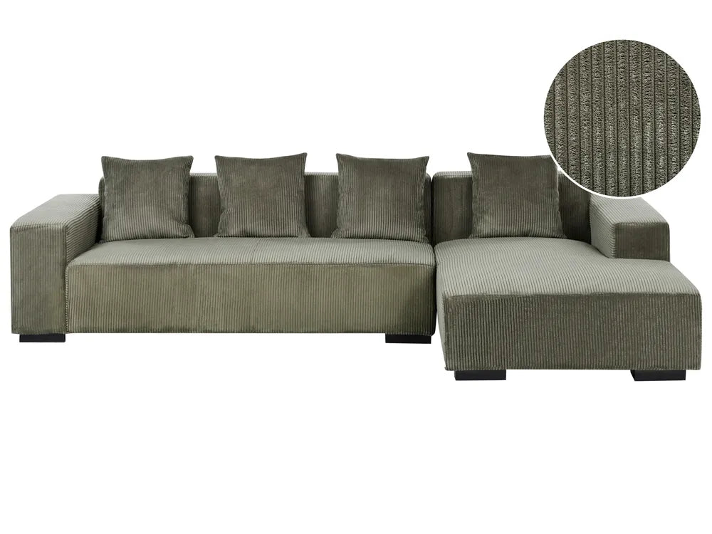 Corner Sofa 4 Seater Corduroy Green Left Hand Lecanto