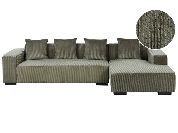Corner Sofa 4 Seater Corduroy Green Left Hand Lecanto