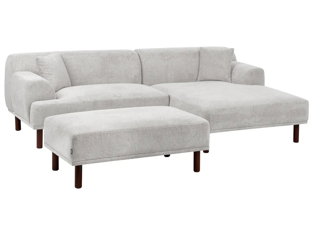 Corner Sofa 3 Seater Fabric Light Grey with Ottoman Left Hand Brekyn