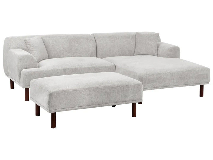 Corner Sofa 3 Seater Fabric Light Grey with Ottoman Left Hand Brekyn