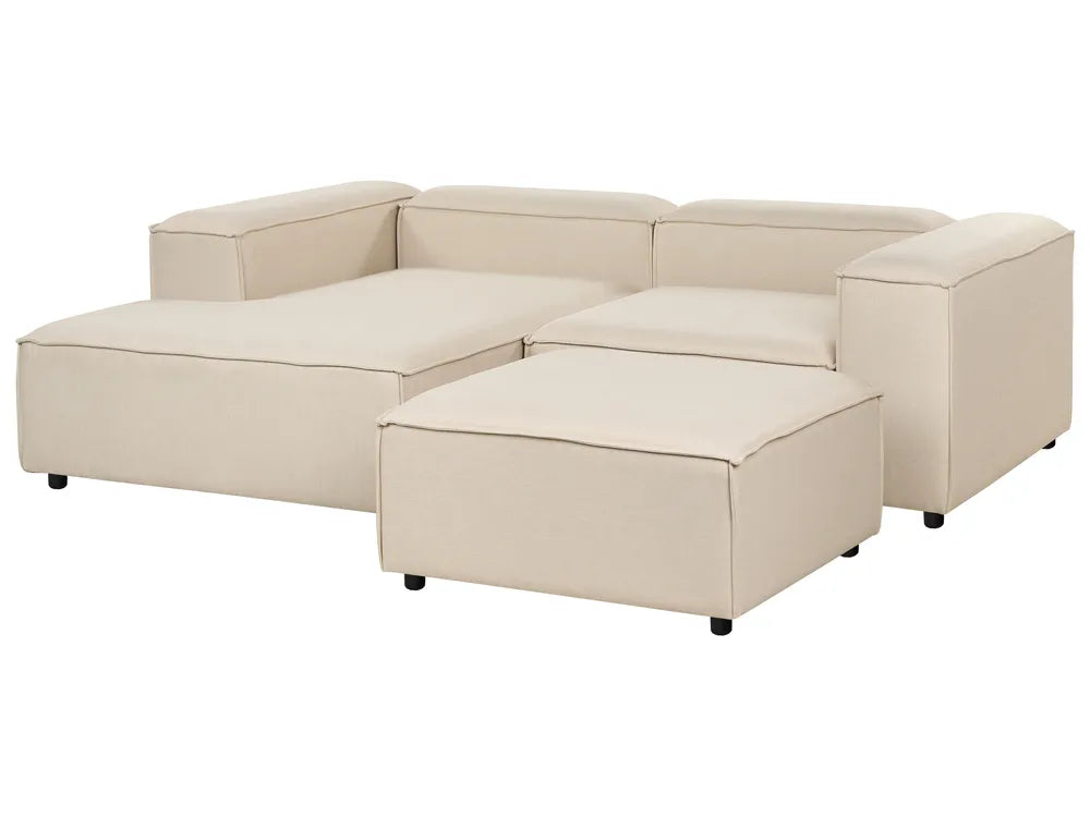 Modular Corner Sofa 3 Seater Fabric Beige with Ottoman Right Hand Oakham