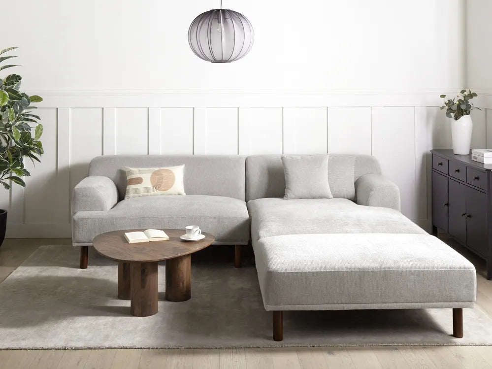 Corner Sofa 3 Seater Fabric Light Grey with Ottoman Left Hand Brekyn