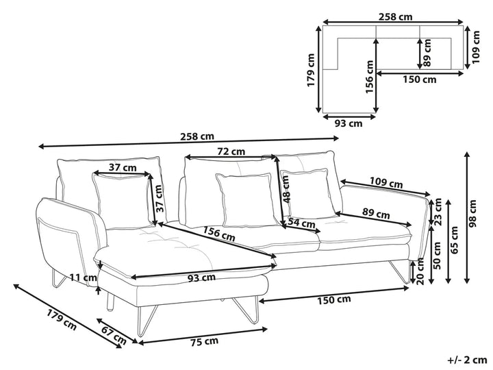 Corner Sofa 3 Seater Chenille Beige Right Hand Heskett